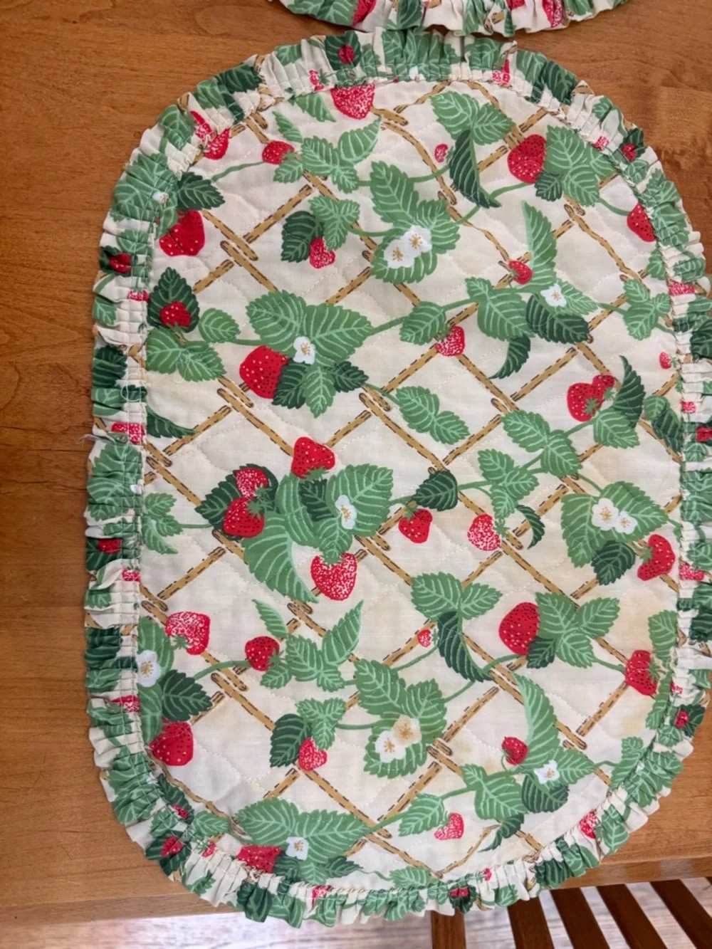 Lot of Strawberry Floral Fabric Oval Placemats Set of 4 with 4 Matching Napkins